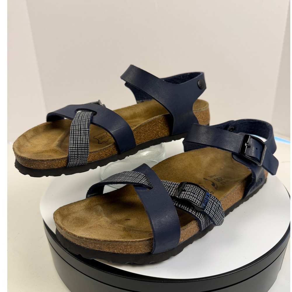Birki's by Birkenstock Women Navy Blue Checkered Ankle Strap Sandals Size 39 L8